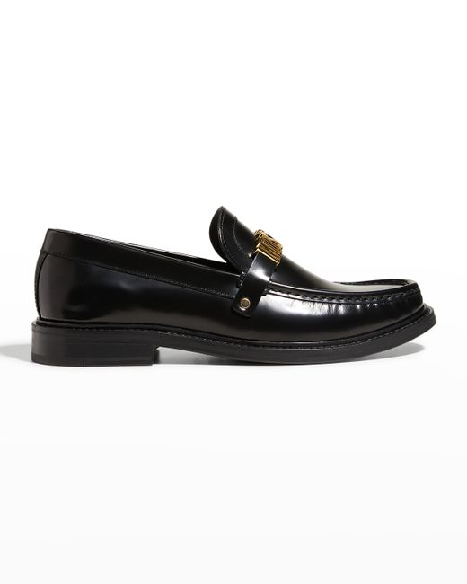 Moschino College Metal Logo Faux Leather Loafers