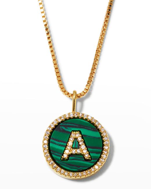 Sequin Malachite Initial Necklace A