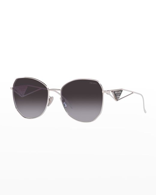 Prada Triangle Logo Round Metal Sunglasses