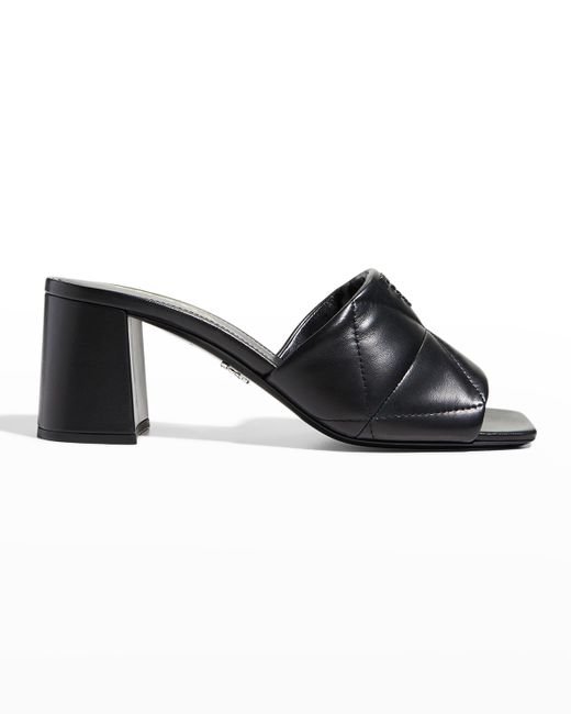 Prada 65mm Quilted Leather Block-Heel Slide Sandals