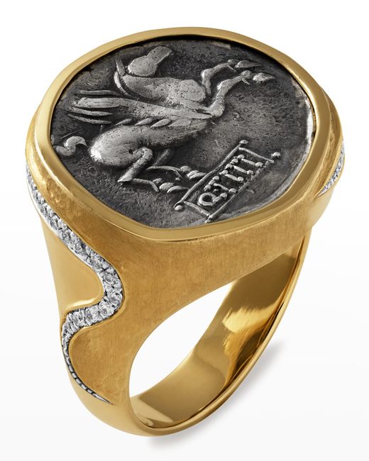 Jorge Adeler 18K Gold Pegasus Coin Ring w Diamonds