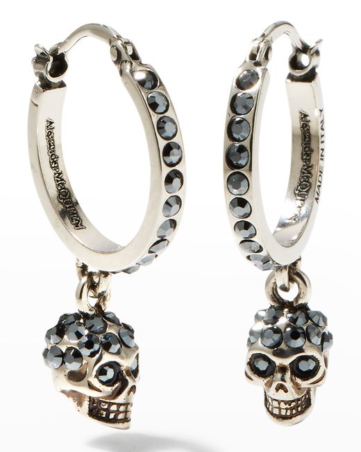 Alexander McQueen Pave Skull Hoop Drop Earrings