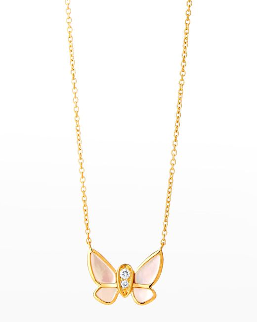 Syna Mother-of-Pearl and Champagne Diamond Butterfly Necklace