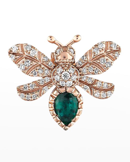 BeeGoddess Diamond and Emerald Bee Earring Single
