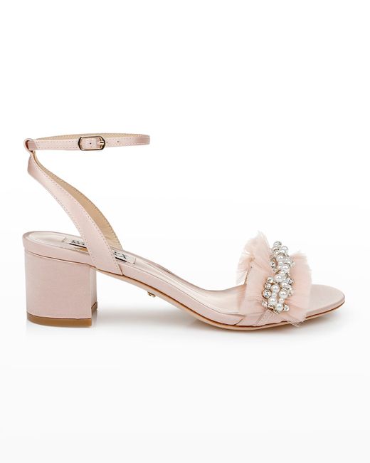 Badgley Mischka Talitha Pearly Tulle Ankle-Strap Sandals