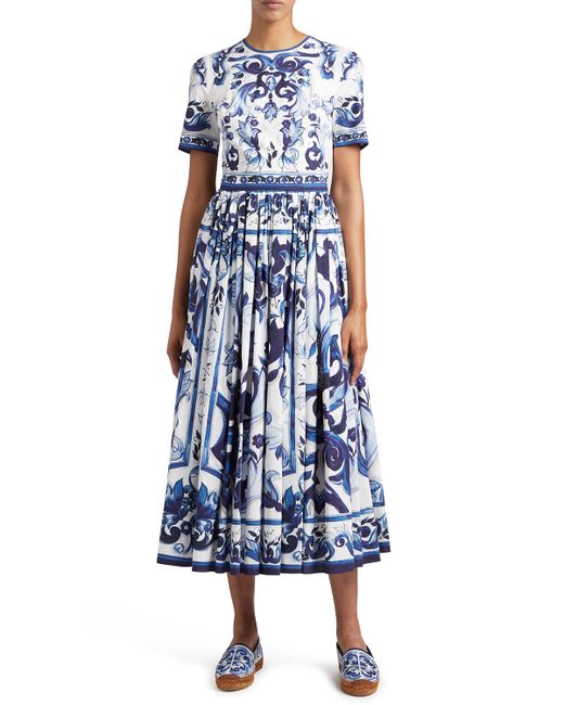 Dolce & Gabbana Foulard-Print Poplin Midi Dress