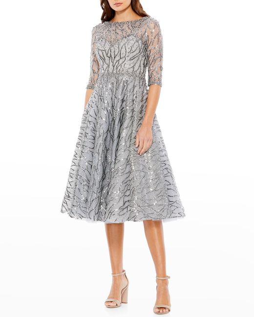 Mac Duggal Beaded Sequin Illusion Dress