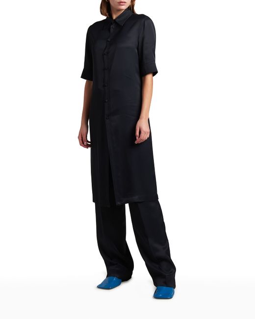 Jil Sander Short-Sleeve Collared Matte Fluid Tunic Shirt