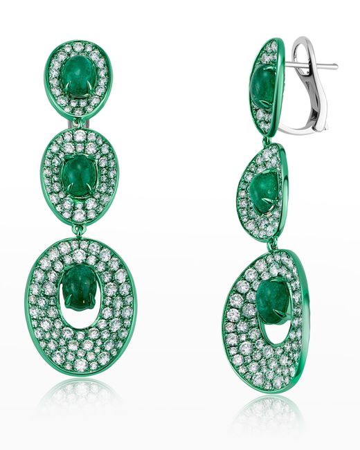 Graziela Gems Rhodium Emerald and Diamond Drop Earrings