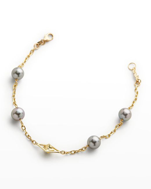 Pearls By Shari 18K Yellow Gold 8mm Tahitian 4-Pearl and Cube Bracelet 7L