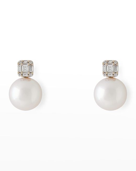 Pearls By Shari 18K Gold 8mm Akoya Pearl and Bag Diamond Stud Earrings