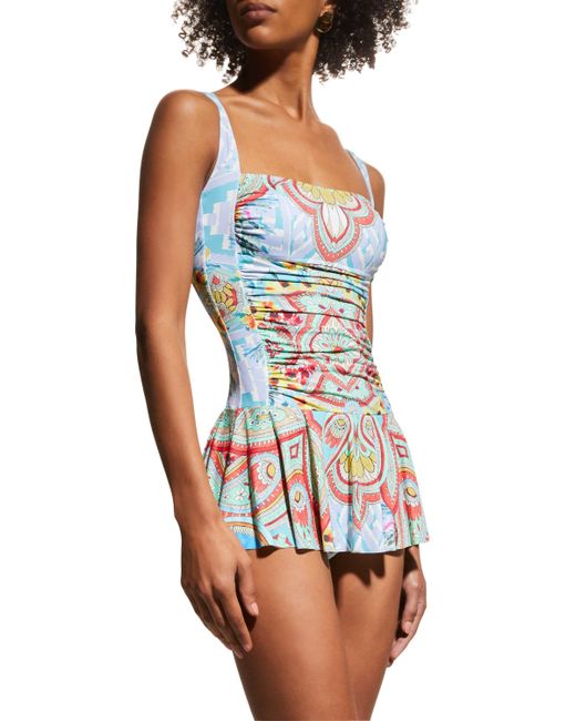 Johnny Was Heloise Ruched Skirted One-Piece Swimsuit