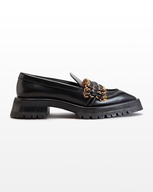 Balmain Army Chain-Leather Strap Loafers