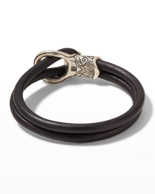 John Varvatos Leather Double Strand Buckle Bracelet