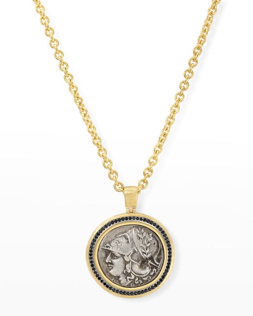 Jorge Adeler 18K Athena/Pegasus Coin Black Diamond Pendant