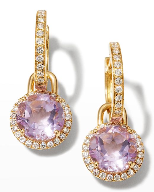 Kiki McDonough Grace and Diamond Round Mini Drop Earrings in Yellow Gold