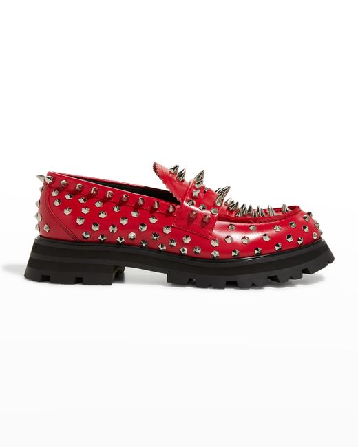 Alexander McQueen Spike-Embellished Leather Penny Loafers