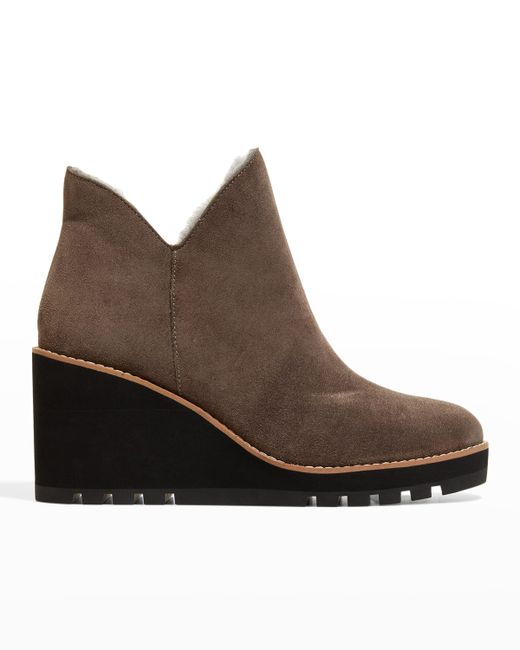 Eileen Fisher Chalet Suede Shearling Wedge Booties