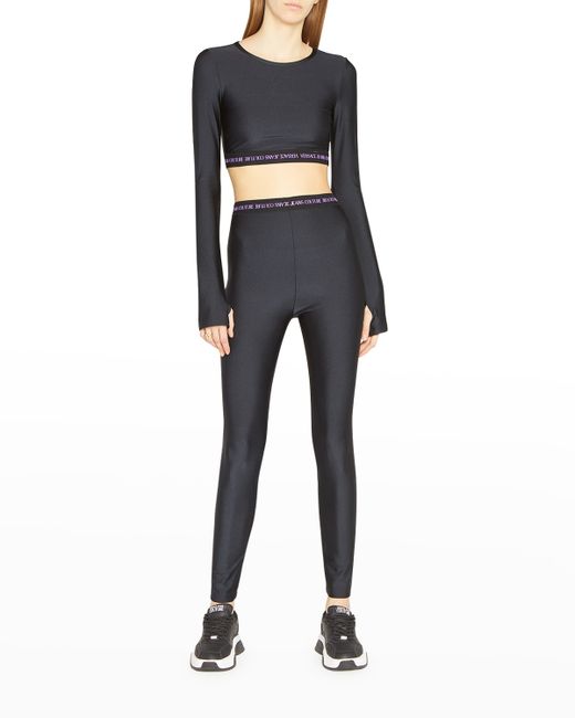 Versace Jeans Couture Long-Sleeve Logo Band Crop Top