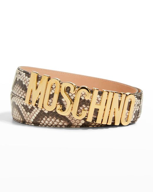 Moschino Python Print Leather Logo Belt