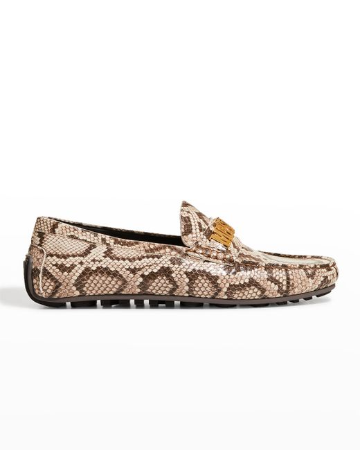Moschino Embossed Leather Logo Driving Loafers