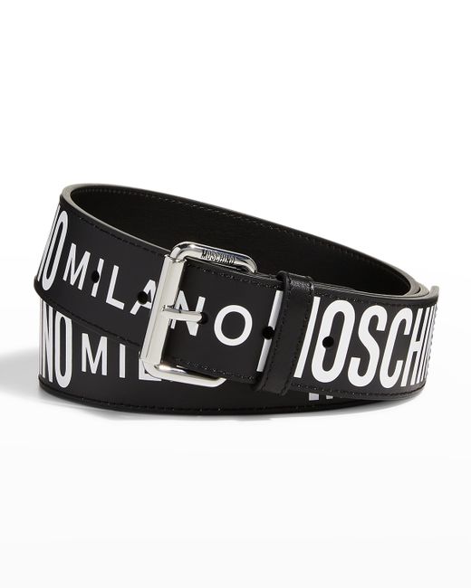 Moschino Allover Logo Two-Tone Leather Belt