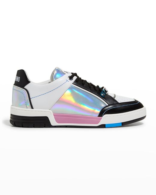 Moschino Iridescent Colorblock Leather Low-Top Sneakers