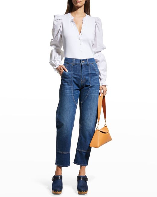 Veronica Beard Jeans Effy Button-Front Cinched Sleeve Top