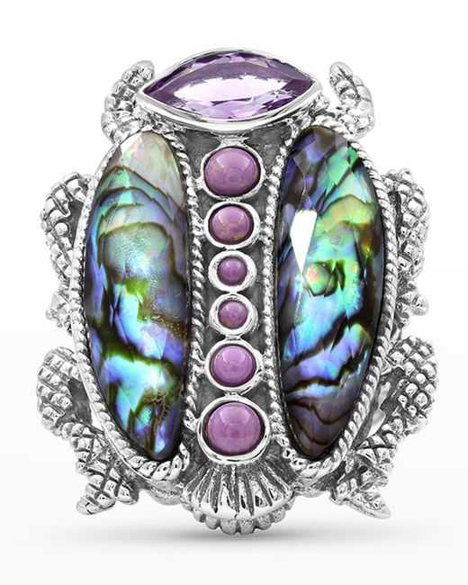 Stephen Dweck Abalone and Amethyst Scarab Ring in Sterling 7
