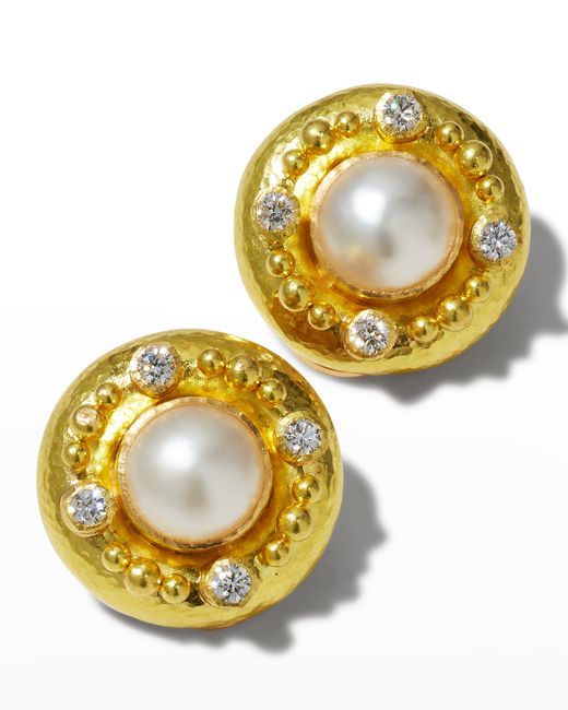 Elizabeth Locke 9mm Akoya Pearl Earrings with Four 2.5mm Diamonds