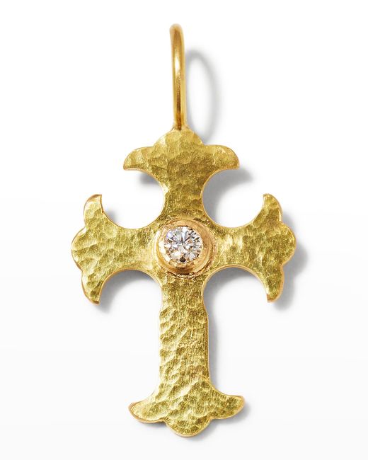Elizabeth Locke Gothic Cross Pendant with 3.5mm Faceted Diamond Center