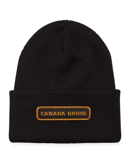 Canada Goose Emblem Rib-Knit Wool Beanie Hat