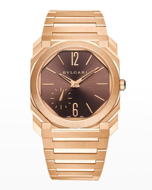 Bvlgari 40mm Rose Gold Octo Finissimo Automatic Bracelet Watch Brown