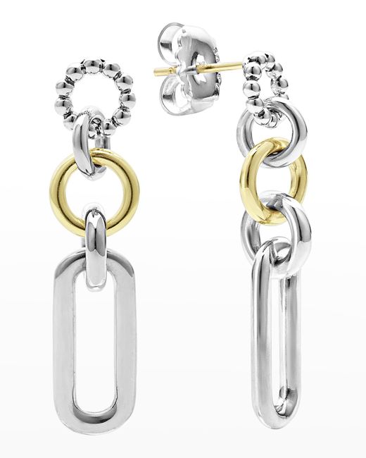 Lagos Sterling and 18K Signature Caviar 3-Part Circles Oval Drop Earrings