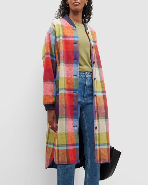 The Great The Long Bomber Plaid Single-Breasted Jacket