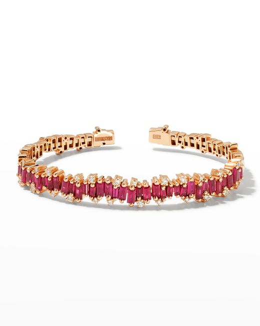 Suzanne Kalan 18K Rose Gold Ruby Diamond Cuff Bracelet