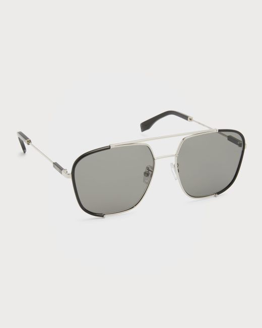 Fendi Double-Bridge Metal Rectangle Sunglasses