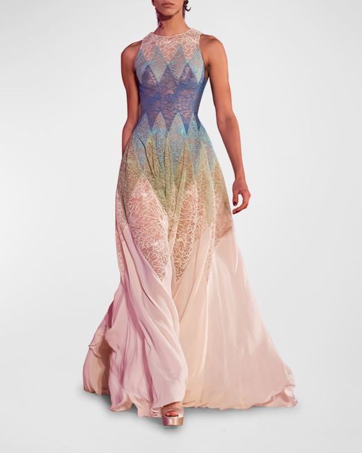 Georges Hobeika Mixed-Media Patchwork Lace Gown