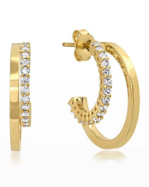 Jennifer Meyer Double Hoop Earrings with 4-Prong Diamond Detail