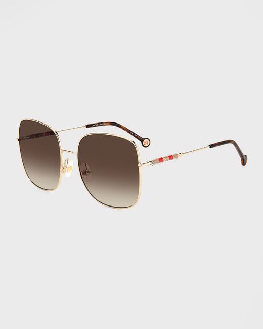 Carolina Herrera Tonal Striped Monogram Square Metal Sunglasses