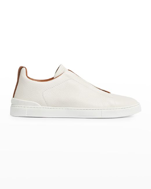 Z Zegna Triple Stitch Leather Low Top Slip-On Sneakers