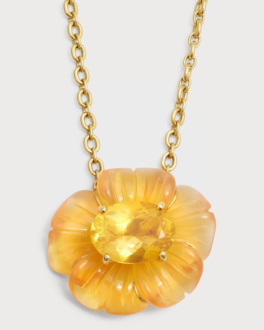 Irene Neurwith Carved Fire Opal Flower Necklace in Gold