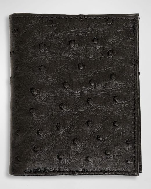 Abas Ostrich Leather Bifold Wallet w ID Window
