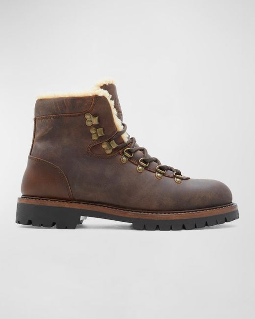 Belstaff Gorge Shearling-Lined Leather Hiking Boots