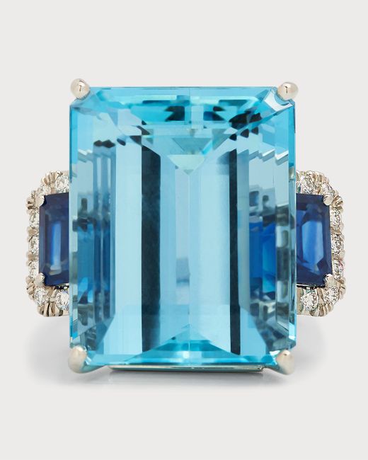 Oscar Heyman Platinum Aquamarine Sapphire and Diamond Ring 6.5