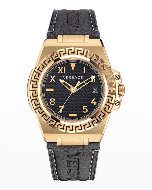 Versace Greca Reaction IP Yellow Leather Watch 44mm