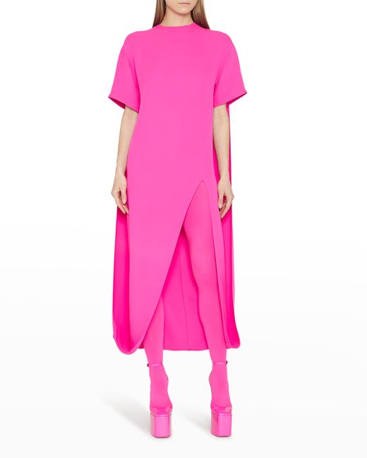 Valentino Thigh-Slit Silk Cape Maxi Dress