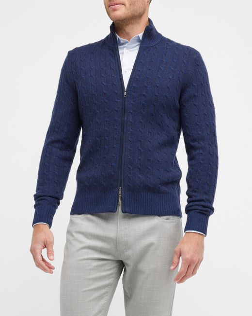 Neiman Marcus Cable-Knit Cashmere Full-Zip Sweater