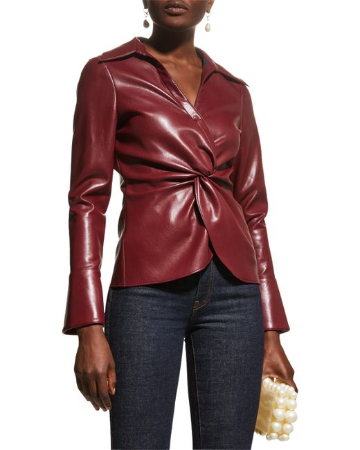 Cinq a Sept McKenna Twisted Faux-Leather Long-Sleeve Top