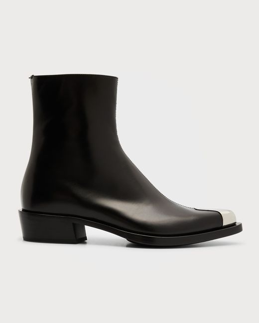 Alexander McQueen Metal Pointed Toe Leather Zip Ankle Boots